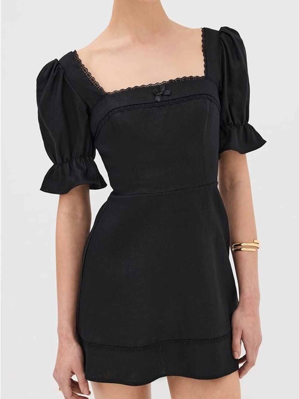 Reformation Navy Square-Neck Midi Dress with Puff Sleeves (Evianna)